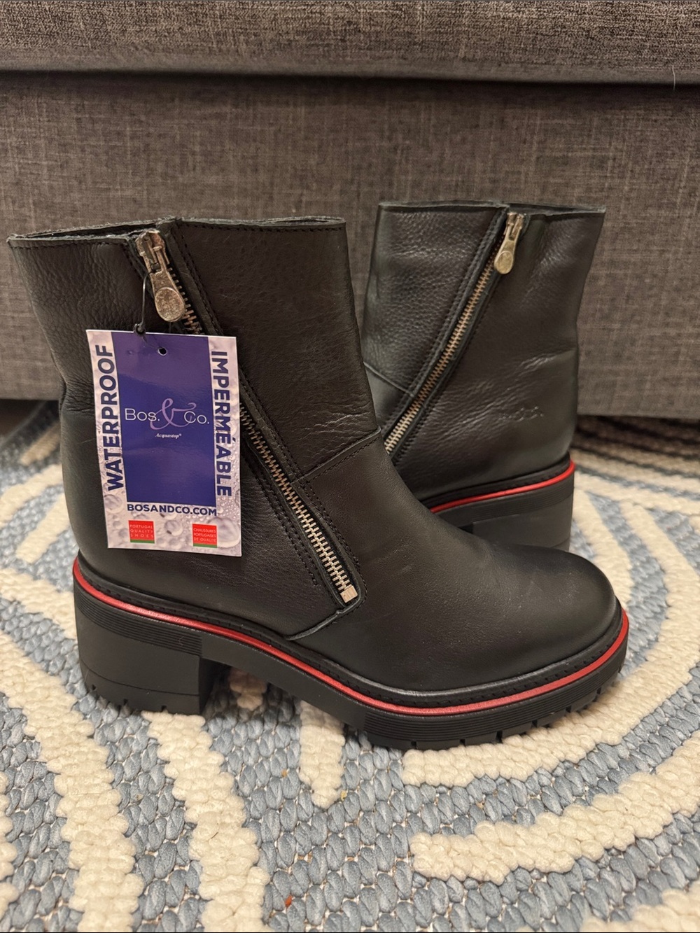 Bos. & Co. Zap Waterproof Leather Ankle Boots Black Lug Sole Portugal EU 38